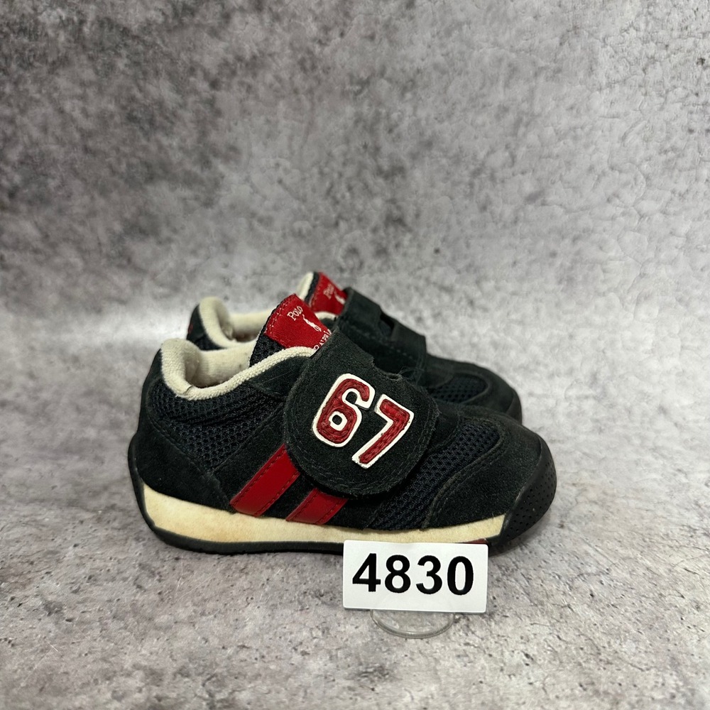 Vintage Polo Ralph Lauren Sneakers Kids 5 Black 67 Hook and Loop Athletic Shoes